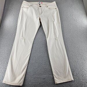 Cabi Jeans Women 14 (38x32) White Slim Boyfriend‎ Distressed Mid Rise Stretch